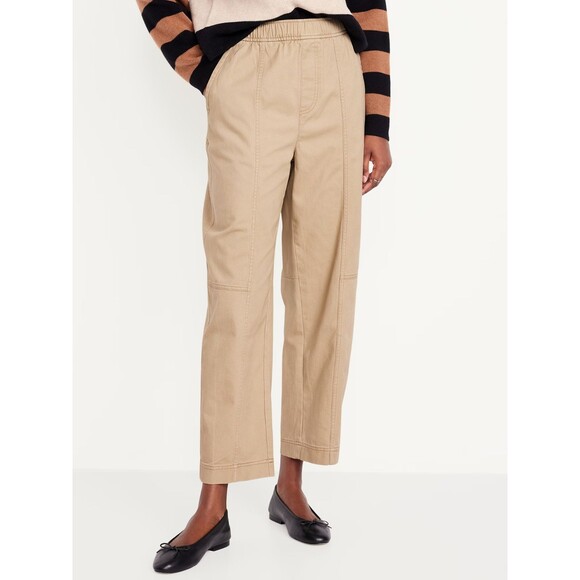 Old Navy Barrel Ankle Pants Womens L Petite Khaki Pull On Elastic Waist NEW - Picture 1 of 10
